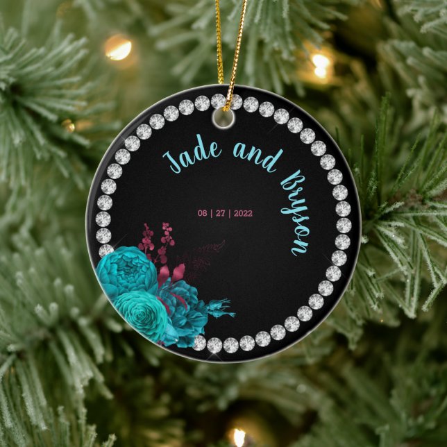 Blommigt Turquise och Mauve Elegant Rhinestone Julgransprydnad Keramik (Träd)