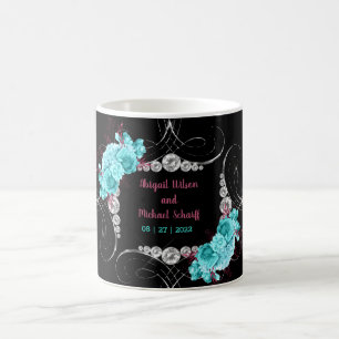 Blommigt Turquise och Mauve Elegant Rhinestone Kaffemugg