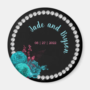 Blommigt Turquise och Mauve Elegant Rhinestone Magnet