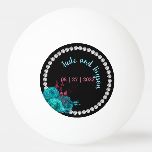 Blommigt Turquise och Mauve Elegant Rhinestone Pingisboll (Framsidan)