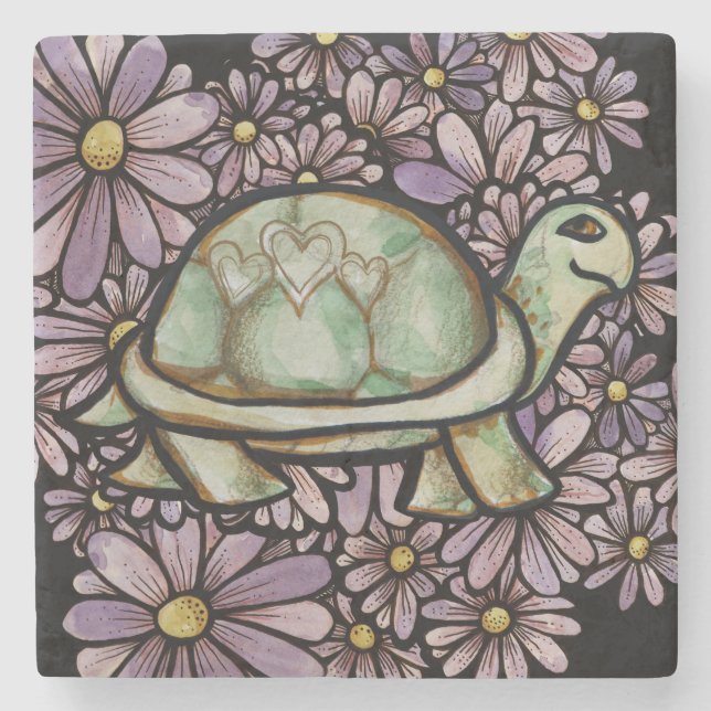 Blommigt Turtle Kärlek söt Turtles Heart snäcka Stenunderlägg (Framsidan)