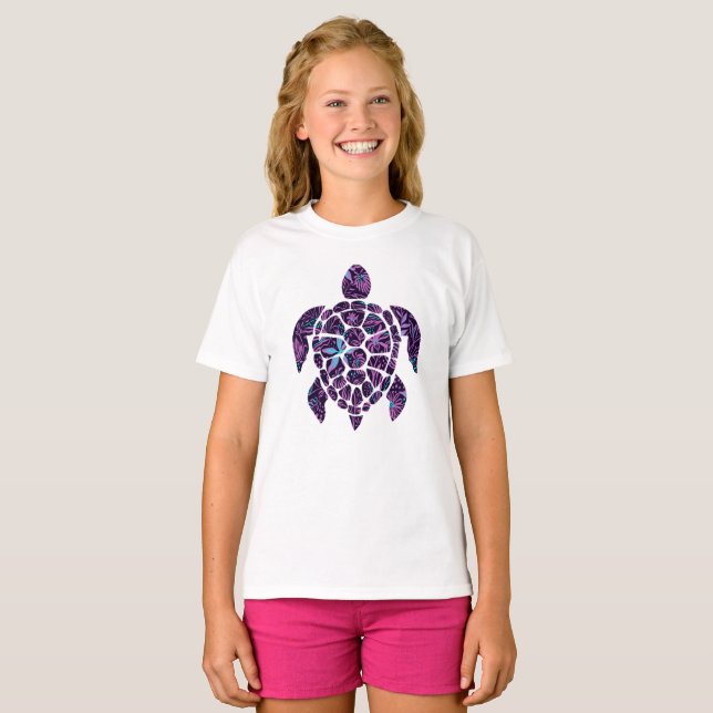 Blommigt Turtle T Shirt (Hel framsida)