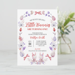 Blommigt Twillingar födelsedag Inbjudningar