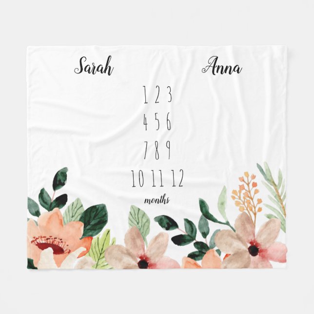 Blommigt Twin Girls Milestone Blanket Fleecefilt (Framsidan (Horisontell))