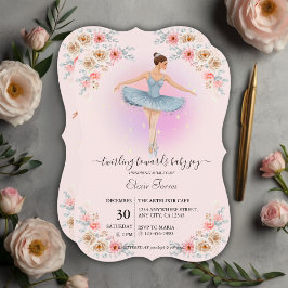 Blommigt Twirling Ballerina Watercolor Baby Shower Inbjudningar
