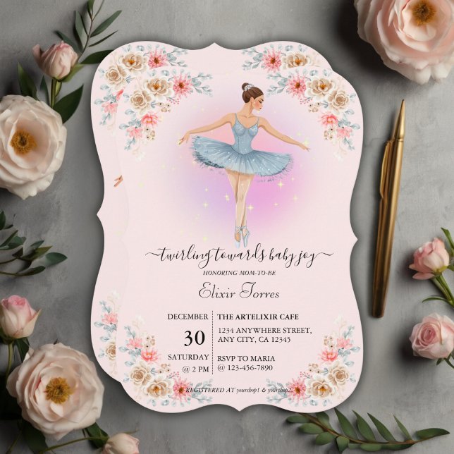 Blommigt Twirling Ballerina Watercolor Baby Shower Inbjudningar (Skapare uppladdad)
