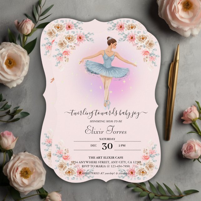 Blommigt Twirling Ballerina Watercolor Baby Shower Inbjudningar (Skapare uppladdad)