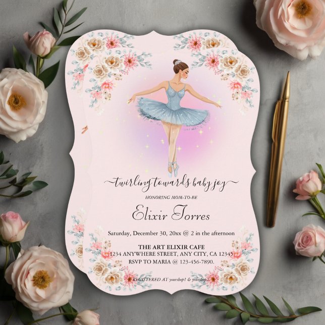 Blommigt Twirling Ballerina Watercolor Baby Shower Inbjudningar (Skapare uppladdad)