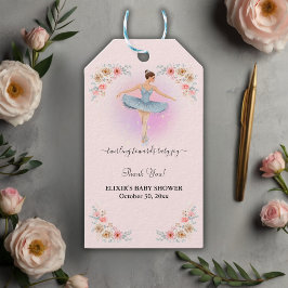 Blommigt Twirling Ballerina Watercolor Baby Shower Presentetikett