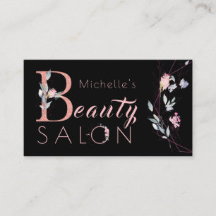 Blommigt-typografi glitter-rosa svart bläcksalon visitkort