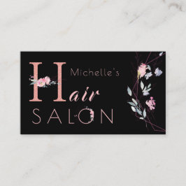 Blommigt-typografi glitter-rosa svart bläcksalon visitkort