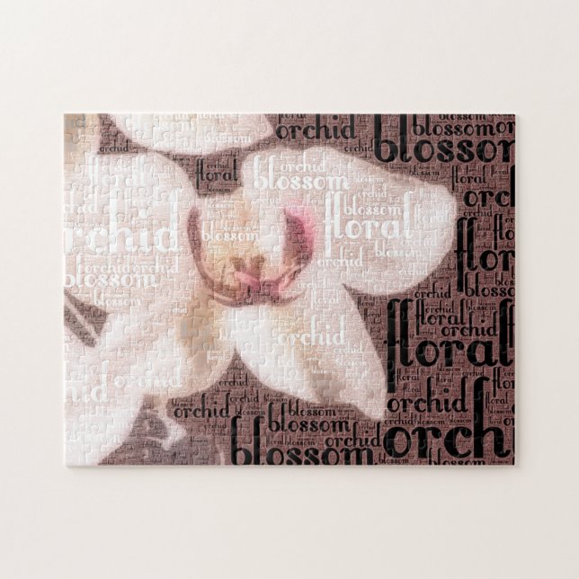 Blommigt Typografi med inbäddad vit Orchid-foto Pussel (Horisontell)