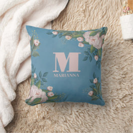 Blommigt Typografi Monogram Rosa ros Kudde