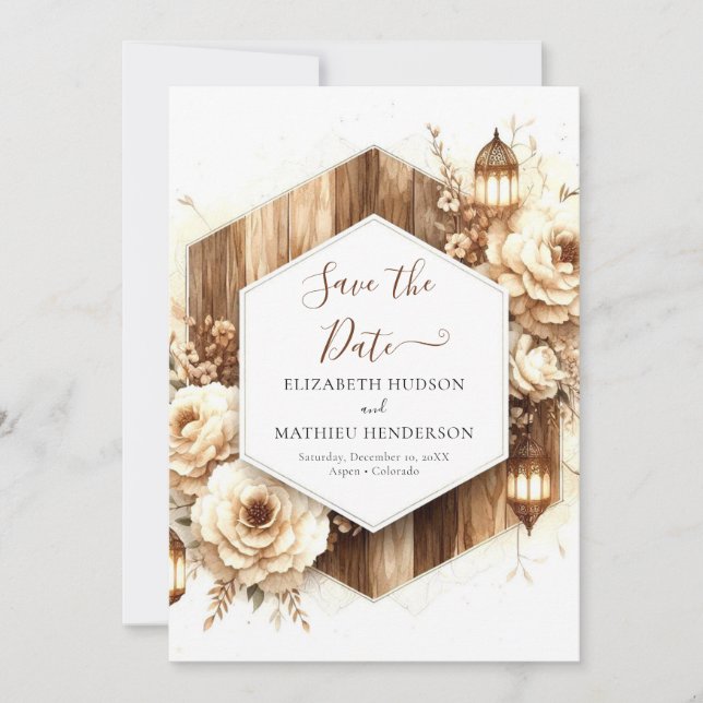 Blommigt Typografi Rustic Bröllop Spara Datumet (Framsida)