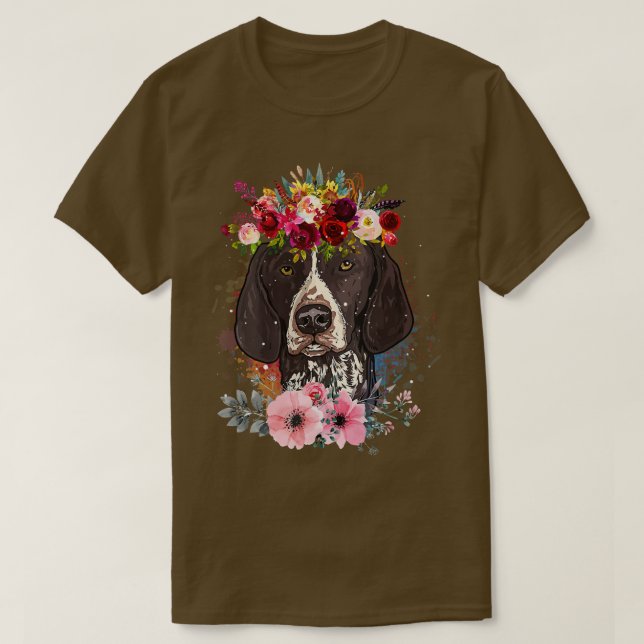 Blommigt Tysk Shorthar Pointer Hund Blommigt Kärle T Shirt (Design framsida)