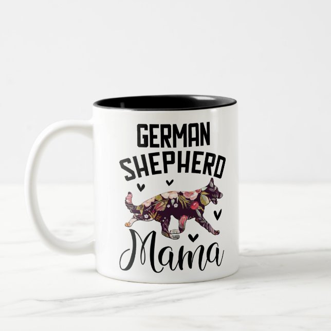 Blommigt Tyska Sheperd Mamma Två-Tonad Mugg (Vänster)