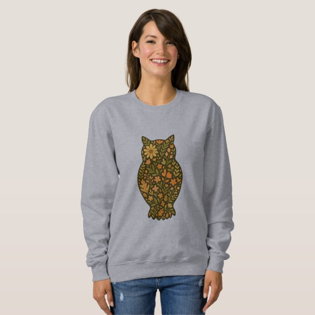 Blommigt Uggla Silhouette- Boho Botanical Woodland T Shirt (Hel framsida)