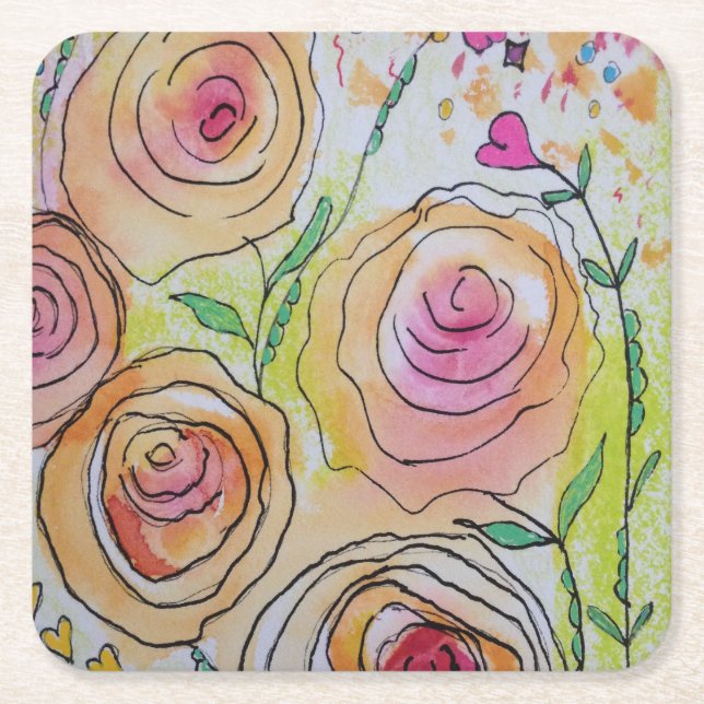 Blommigt Underlägg Papper Kvadrat (Framsidan)