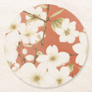 Blommigt Underlägg Set" Papper Rund