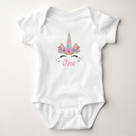 Blommigt Unicorn 1:a Birthday Party Outfit T Shirt
