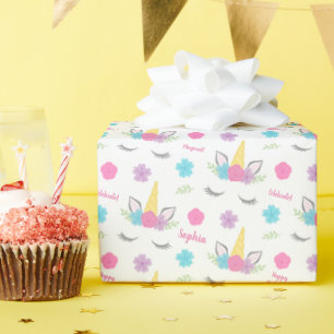 Blommigt Unicorn Ansikte Birthday Personlig Presentpapper