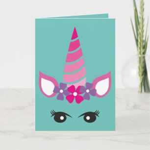 Blommigt Unicorn Ansikte, födelsedag Kort