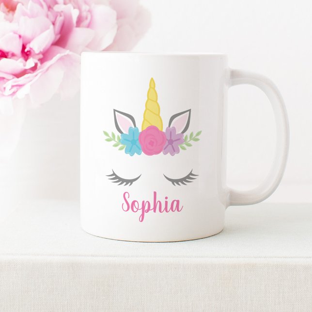 Blommigt Unicorn Ansikte Personlig Kaffemugg (Skapare uppladdad)