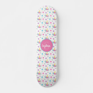 Blommigt Unicorn Ansikte Personlig Monogram Mini Skateboard Bräda 18,5 Cm