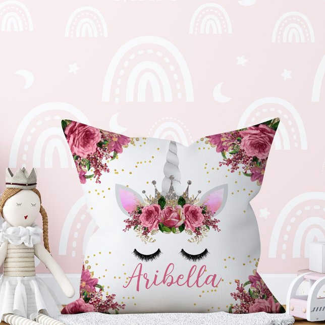 Blommigt Unicorn Ansikte Reversible Pillow Kudde (Skapare uppladdad)