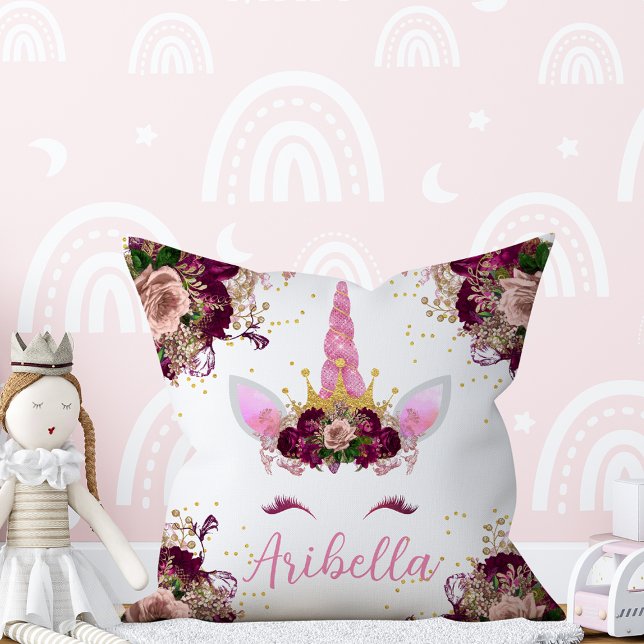 Blommigt Unicorn Ansikte Reversible Pillow Kudde (Skapare uppladdad)