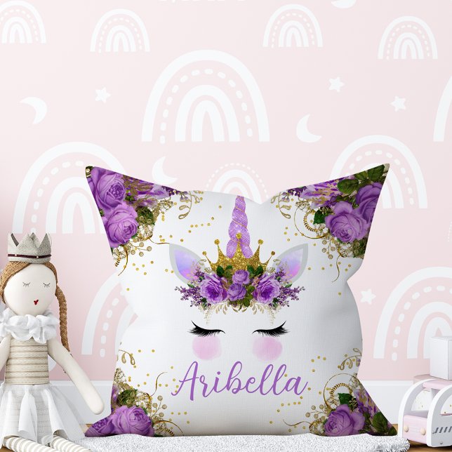 Blommigt Unicorn Ansikte Reversible Pillow Kudde (Skapare uppladdad)
