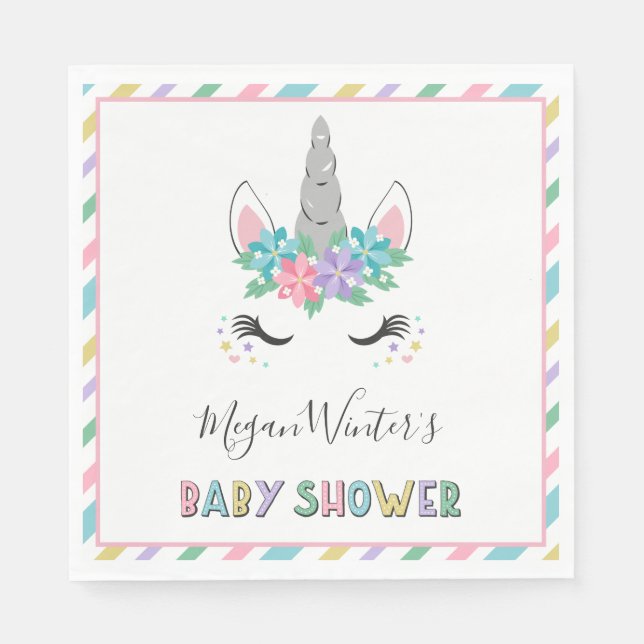 Blommigt Unicorn Baby Shower Pappersservett (Framsidan)