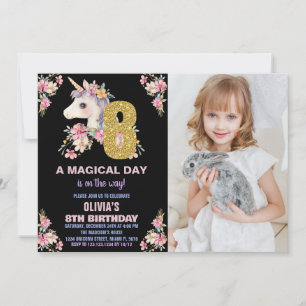 Blommigt Unicorn Birthday Inbjudan Glitter fotot