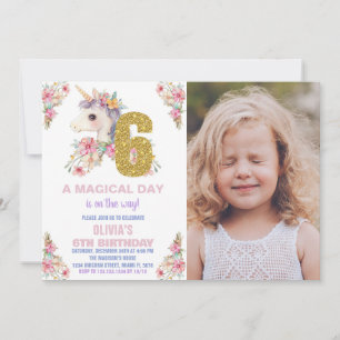 Blommigt Unicorn Birthday Inbjudan Glitter fotot
