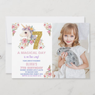 Blommigt Unicorn Birthday Inbjudan Glitter fotot