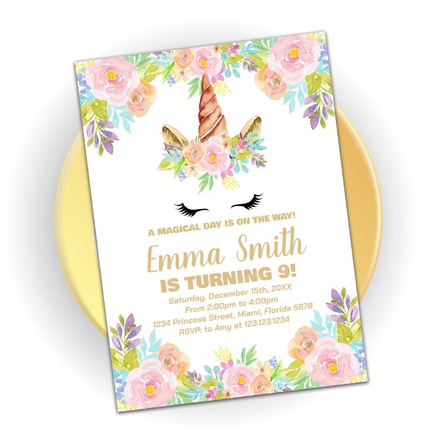 Blommigt Unicorn Birthday-inbjudan Inbjudningar (Skapare uppladdad)