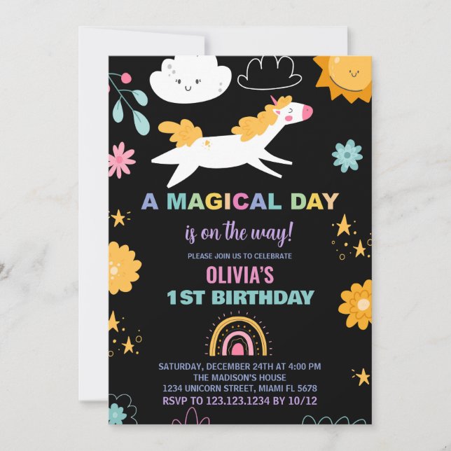 Blommigt Unicorn Birthday-inbjudningar Inbjudningar (Framsida)