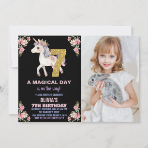 Blommigt Unicorn Birthday-inbjudningar med foto Inbjudningar