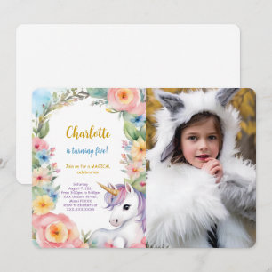 Blommigt Unicorn Birthday Photo Inbjudningar