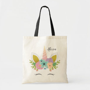 Blommigt Unicorn Faux Guld Personlig Tote Bag Tygkasse