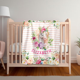 Blommigt Unicorn Girl's Blanket Fleecefilt