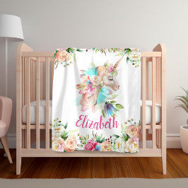 Blommigt Unicorn Girl's Blanket Fleecefilt