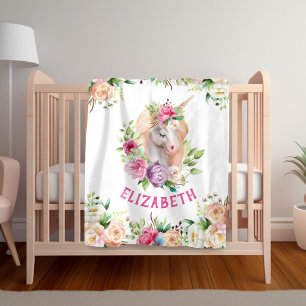 Blommigt Unicorn Girl's Blanket Fleecefilt