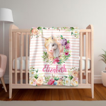 Blommigt Unicorn Girl's Blanket