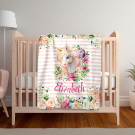 Blommigt Unicorn Girl's Blanket Fleecefilt