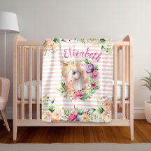 Blommigt Unicorn Girl's Blanket