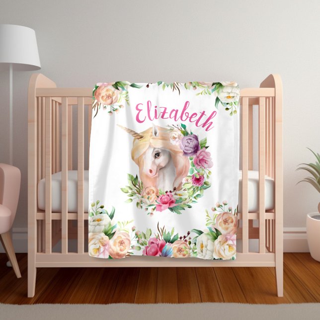 Blommigt Unicorn Girl's Blanket Fleecefilt (Skapare uppladdad)
