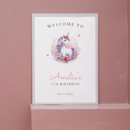 Blommigt Unicorn Magic Birthday Välkomstskylt Poster