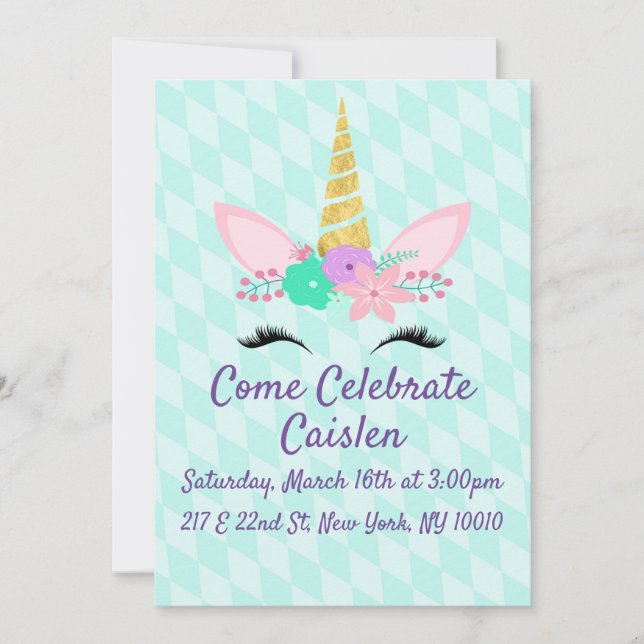 Blommigt Unicorn med blå bakgrund Spara Datumet (Framsida)