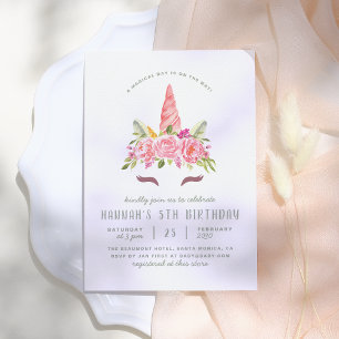 Blommigt Unicorn Modern Flick kalas Inbjudningar